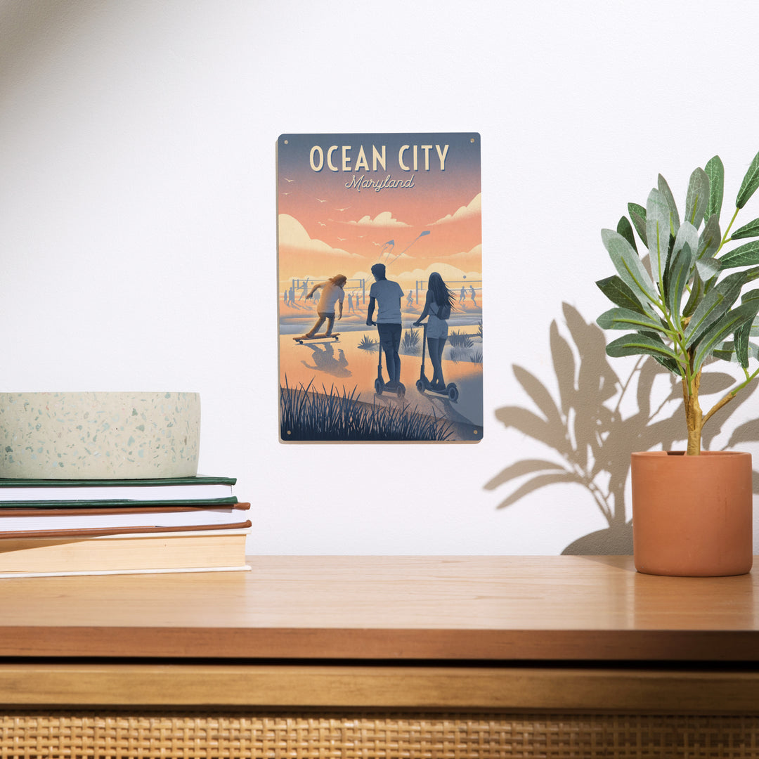 Ocean City, Maryland, Lithograph, Enjoy the Ride, Longboards and Scooters, Wood Signs and Postcards