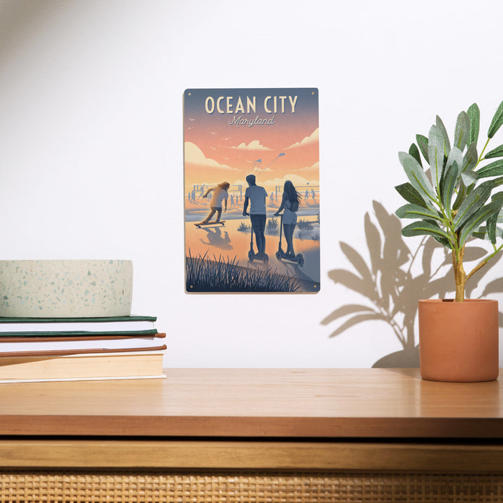 Ocean City, Maryland, Lithograph, Enjoy the Ride, Longboards and Scooters, Wood Signs and Postcards