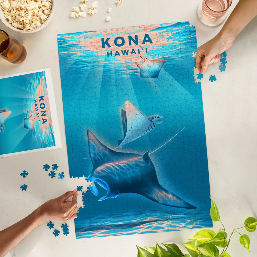 Kona, Hawaii, Lithograph, Manta Ray, Jigsaw Puzzle