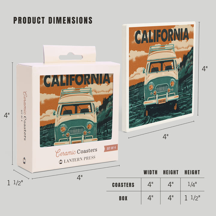 California, Letterpress, Camper Van, Coaster Set