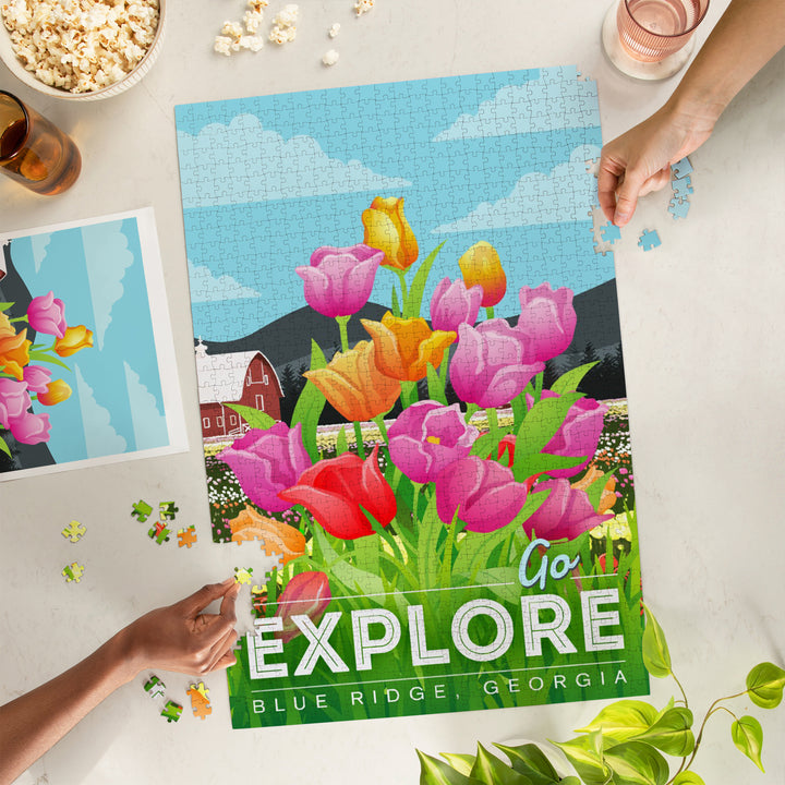Blue Ridge, Georgia, Go Explore, Tulip Field, 1000 Piece Jigsaw Puzzle
