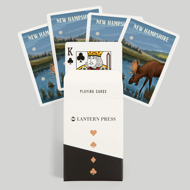 Playing Cards, New Hampshire, Lithograph, Reflection Pond and Bull Moose, 52 Card Deck with Jokers in Box, Unique Art