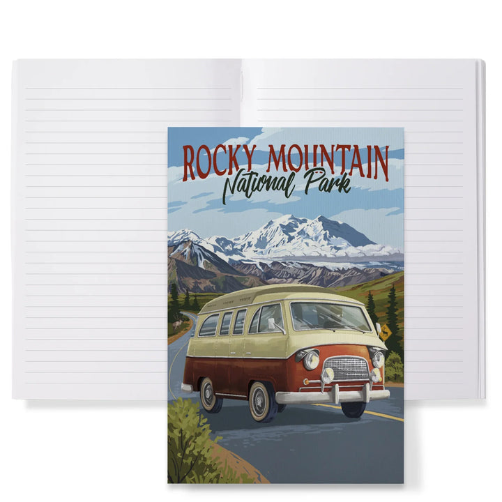 Lined 6x9 Journal, Rocky Mountain National Park, Colorado, Camper Van and Mountain Drive, Lay Flat, 193 Pages, FSC paper