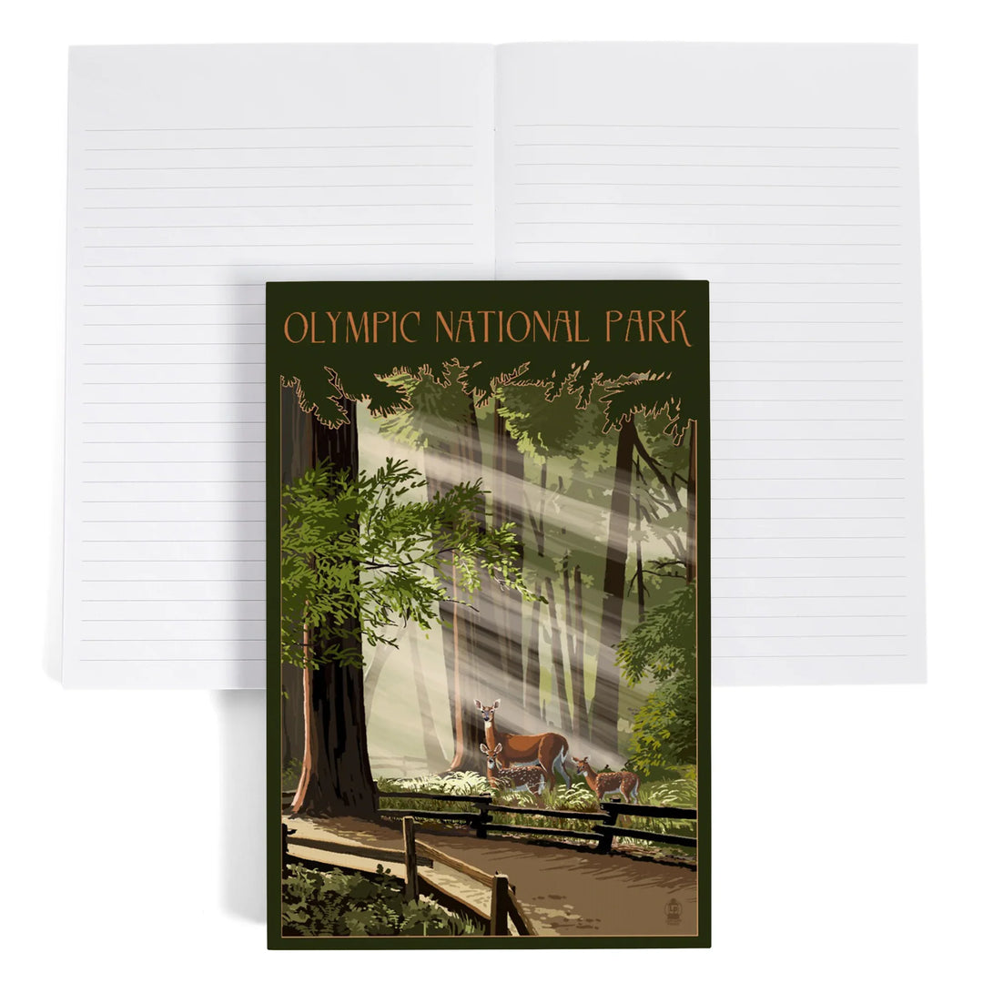 Lined 6x9 Journal, Olympic National Park, Washington, Deer and Fawns, Lay Flat, 193 Pages, FSC paper