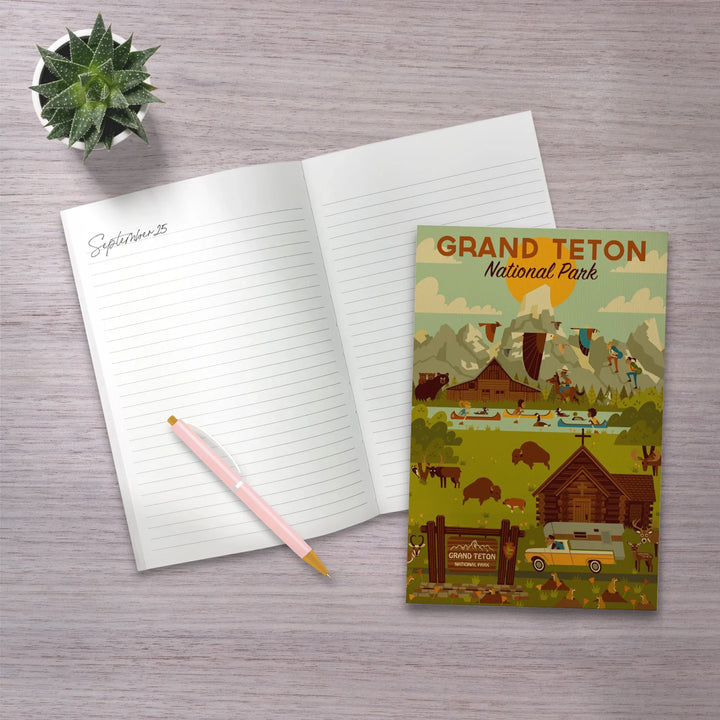 Lined 6x9 Journal, Grand Teton National Park, Wyoming, Geometric National Park Collection, Lay Flat, 193 Pages, FSC paper
