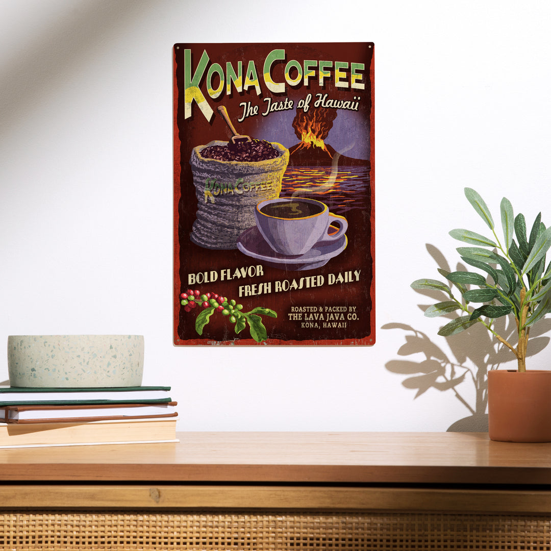 Hawaii, Kona Coffee Vintage Sign, Wood Sign and Postcards