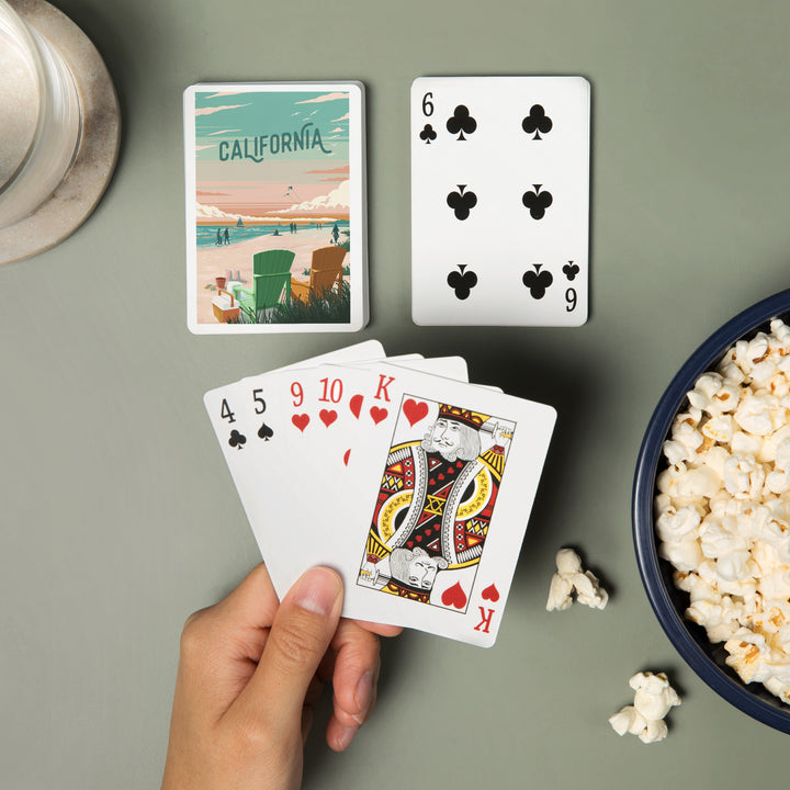 Playing Cards, California, Painterly, Bottle This Moment, Beach Chairs, 52 Card Deck with Jokers in Box, Unique Art