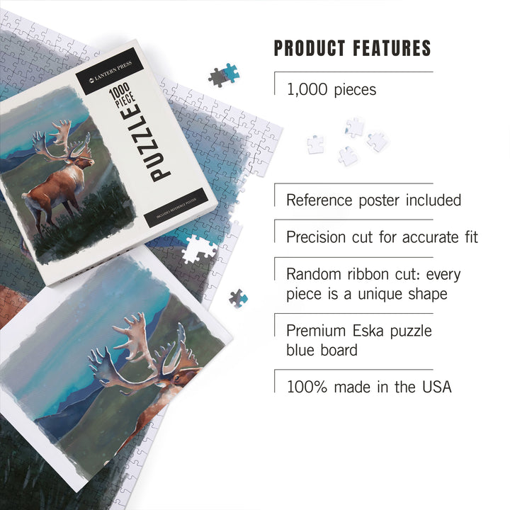 Watercolor Study, Caribou, 1000 Piece Jigsaw Puzzle