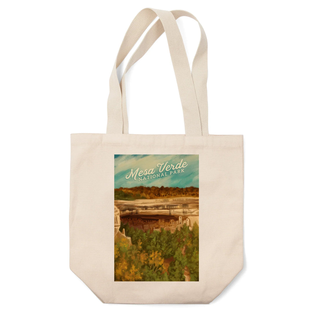 Mesa Verde National Park, Colorado, Cliff Palace, Oil Painting, Tote Bag
