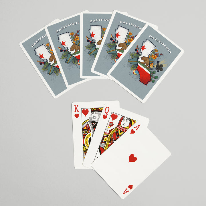 Playing Cards, California, State Treasure Trove, 52 Card Deck with Jokers in Box, Unique Art