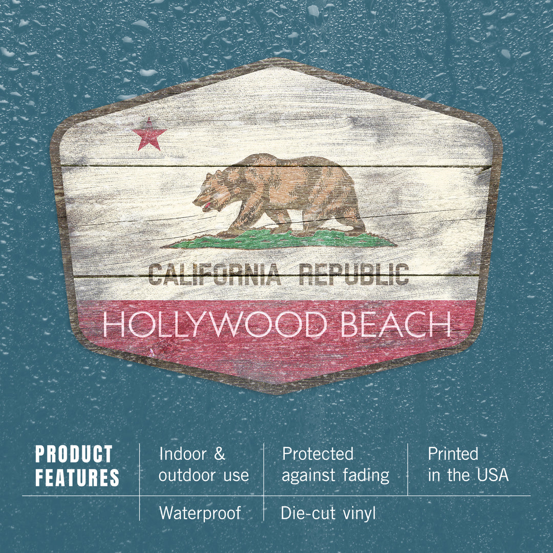 Hollywood Beach, California, Rustic California State Flag, Contour, Vinyl Sticker