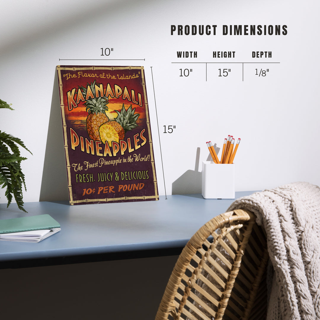 Kaanapali, Hawaii, Pineapple Vintage Sign, Wood Sign and Postcards