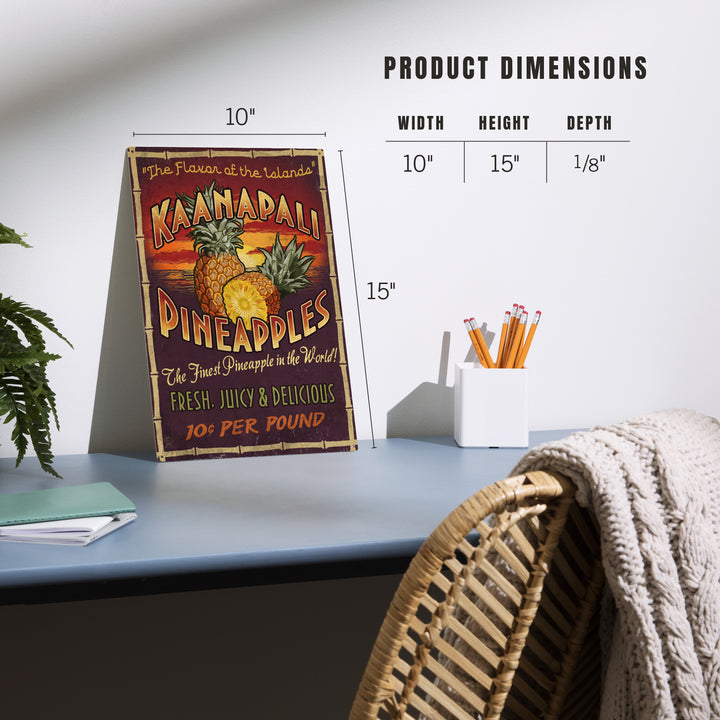Kaanapali, Hawaii, Pineapple Vintage Sign, Wood Sign and Postcards