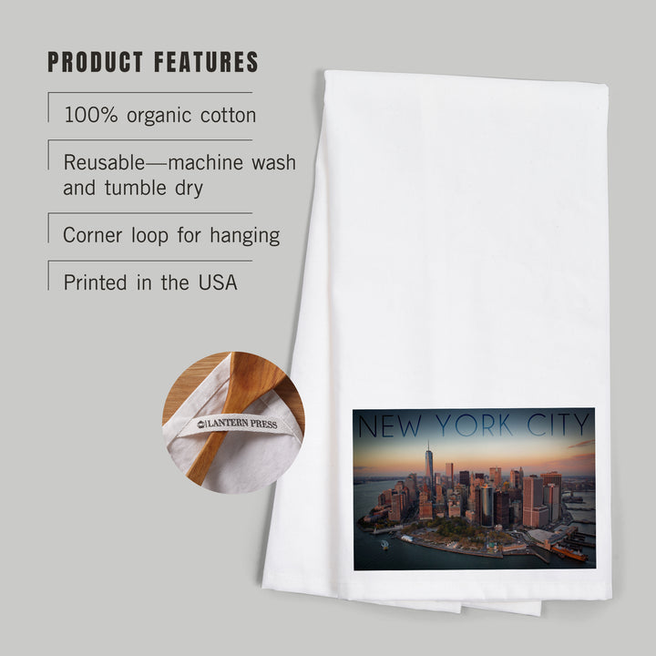 New York City, New York, Aerial Skyline, Organic Cotton Kitchen Tea Towels