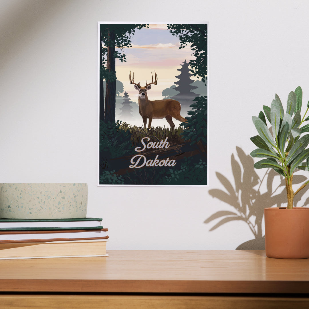 South Dakota, Painterly, Deer and Sunrise, Art & Giclee Prints