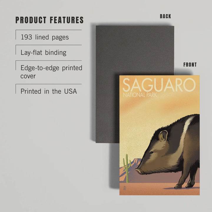 Lined 6x9 Journal, Saguaro National Park, Arizona, Javelina, Lithograph, Lay Flat, 193 Pages, FSC paper