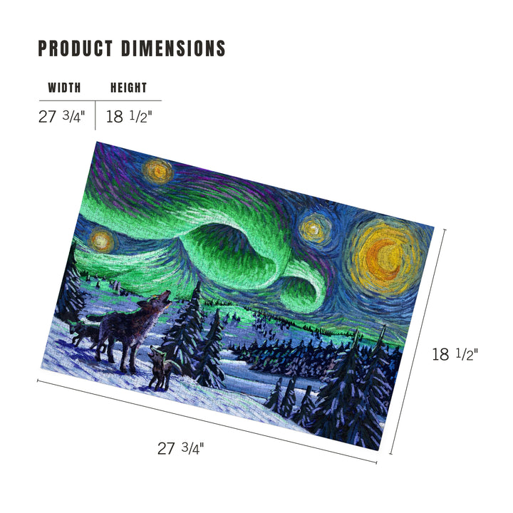 Starry Night, Northern Lights with Wolf and Cubs, 1000 Piece Jigsaw Puzzle
