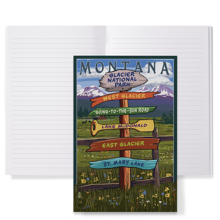 Lined 6x9 Journal, Glacier National Park, Montana, Destination Signpost, Lay Flat, 193 Pages, FSC paper