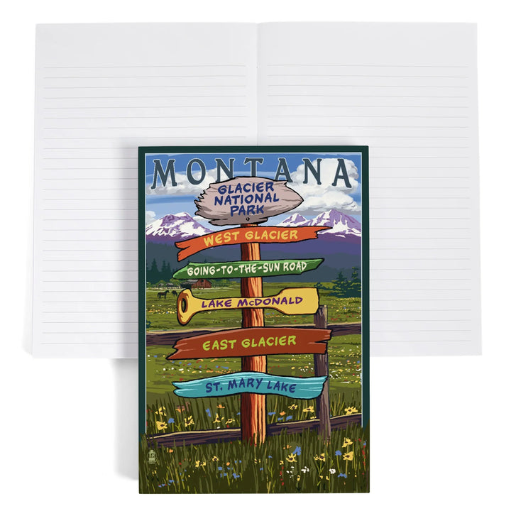 Lined 6x9 Journal, Glacier National Park, Montana, Destination Signpost, Lay Flat, 193 Pages, FSC paper