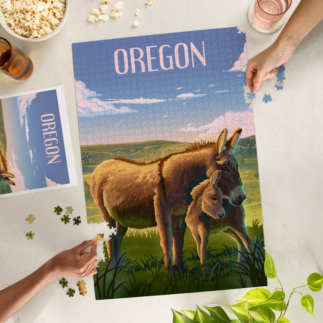 Oregon, Lithograph, Burros, 1000 Piece Jigsaw Puzzle