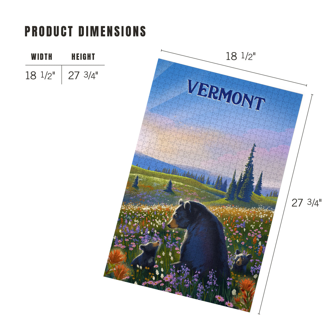 Vermont, Lithograph, Bear Family in Field, Jigsaw Puzzle