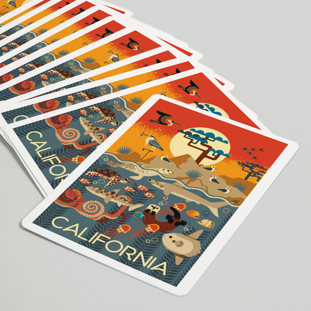 Playing Cards, California, Marine Animals, Geometric, 52 Card Deck with Jokers in Box, Unique Art