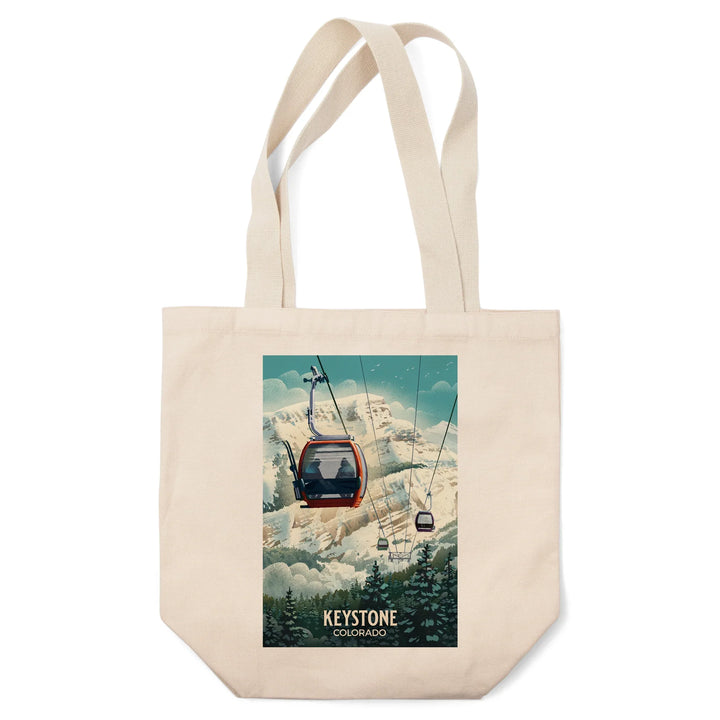 Keystone, Colorado, Lithograph, Gondola, Tote Bag