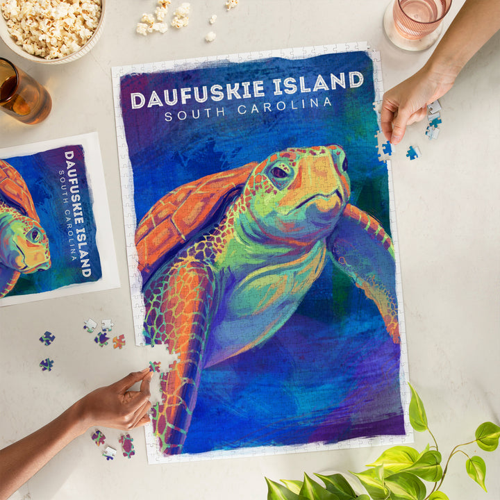 Daufuskie Island, South Carolina, Vivid Watercolor, Sea Turtle, Jigsaw Puzzle