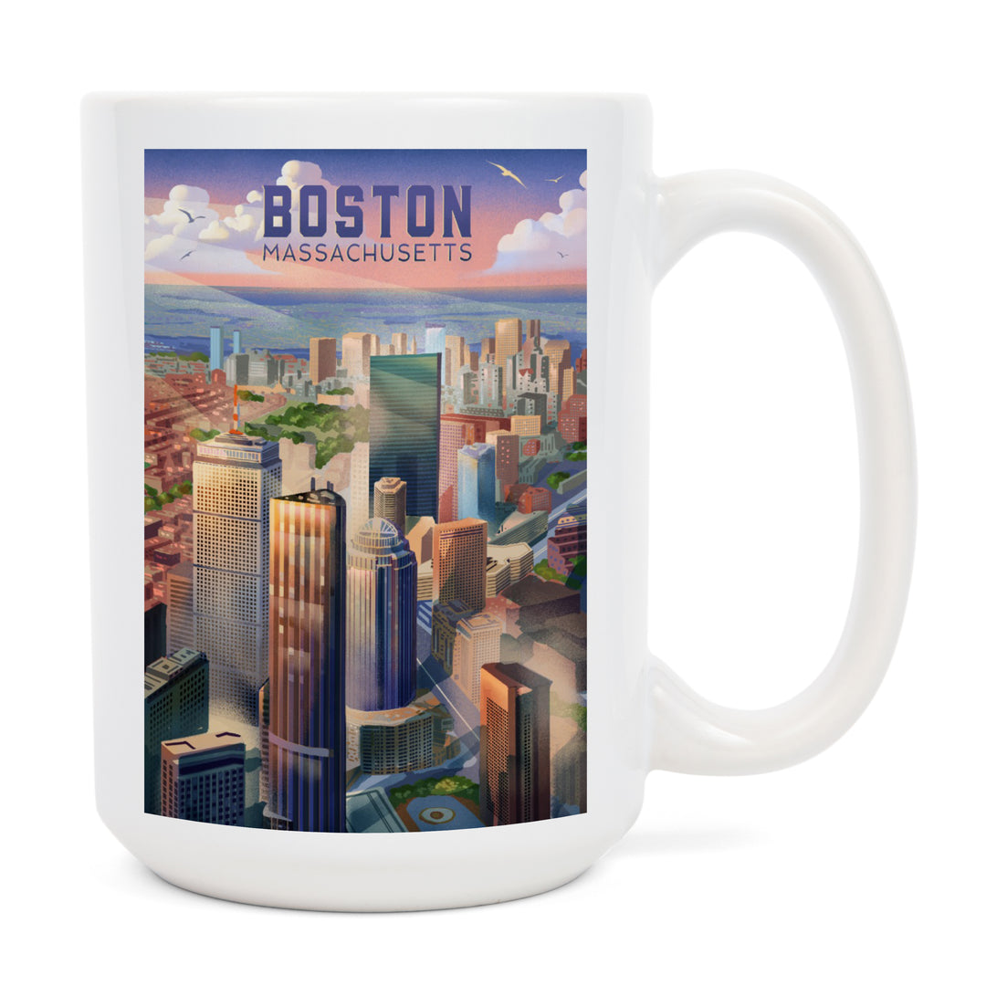 Boston, Massachusetts, Lithograph, City Series, Ceramic Mug