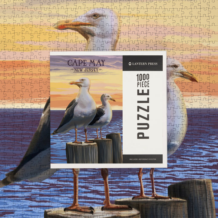 Cape May, New Jersey, Seagulls on Pier, Jigsaw Puzzle