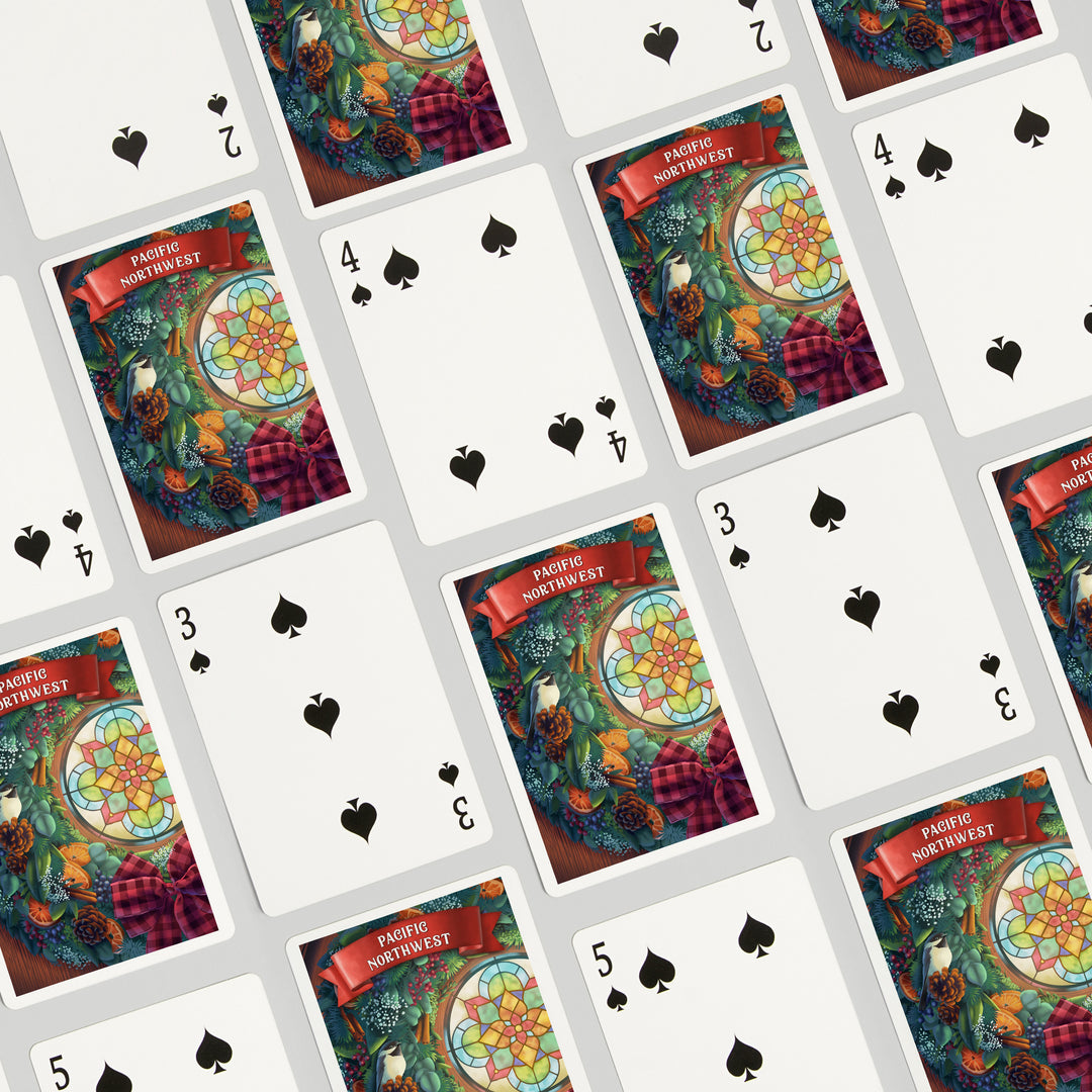 Playing Cards, Pacific Northwest, Front Door with Wreath, 52 Card Deck with Jokers in Box, Unique Art