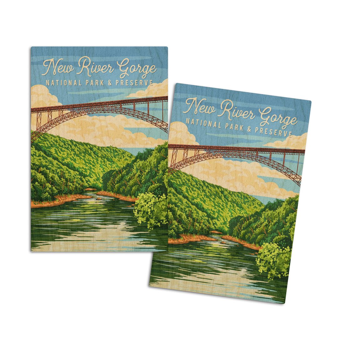 New River Gorge National Park, West Virginia, Painterly, Lantern Press Artwork, Wood Signs and Postcards