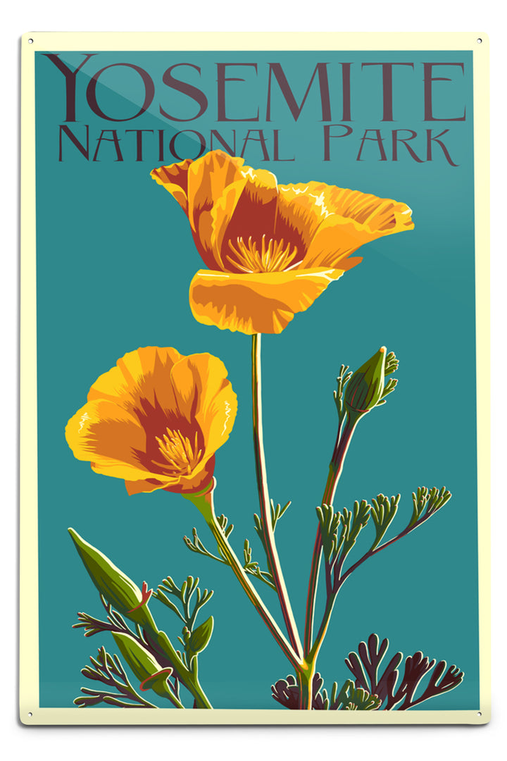 Yosemite National Park, California, Poppy, Letterpress, Metal Signs