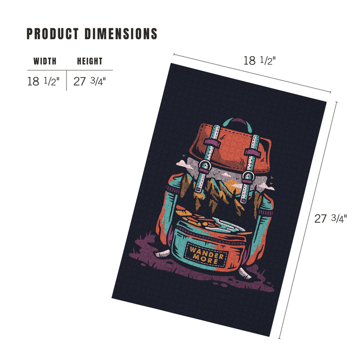 Backpack, Wander More, Distressed Vector, Jigsaw Puzzle