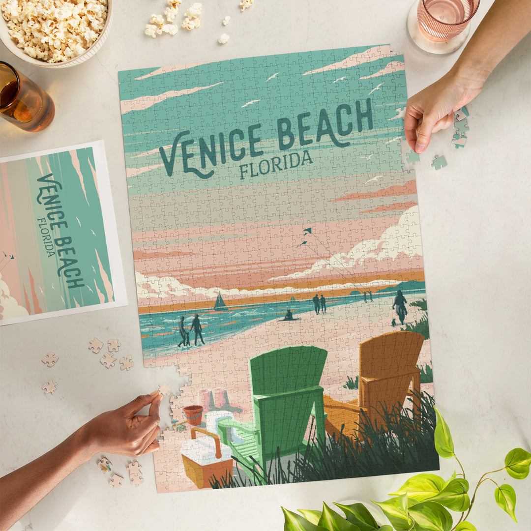 Venice, Florida, Painterly, Bottle This Moment, Beach Chairs, Jigsaw Puzzle