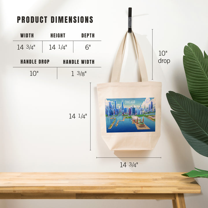 Chicago, Illinois, Lithograph City Series, Tote Bag