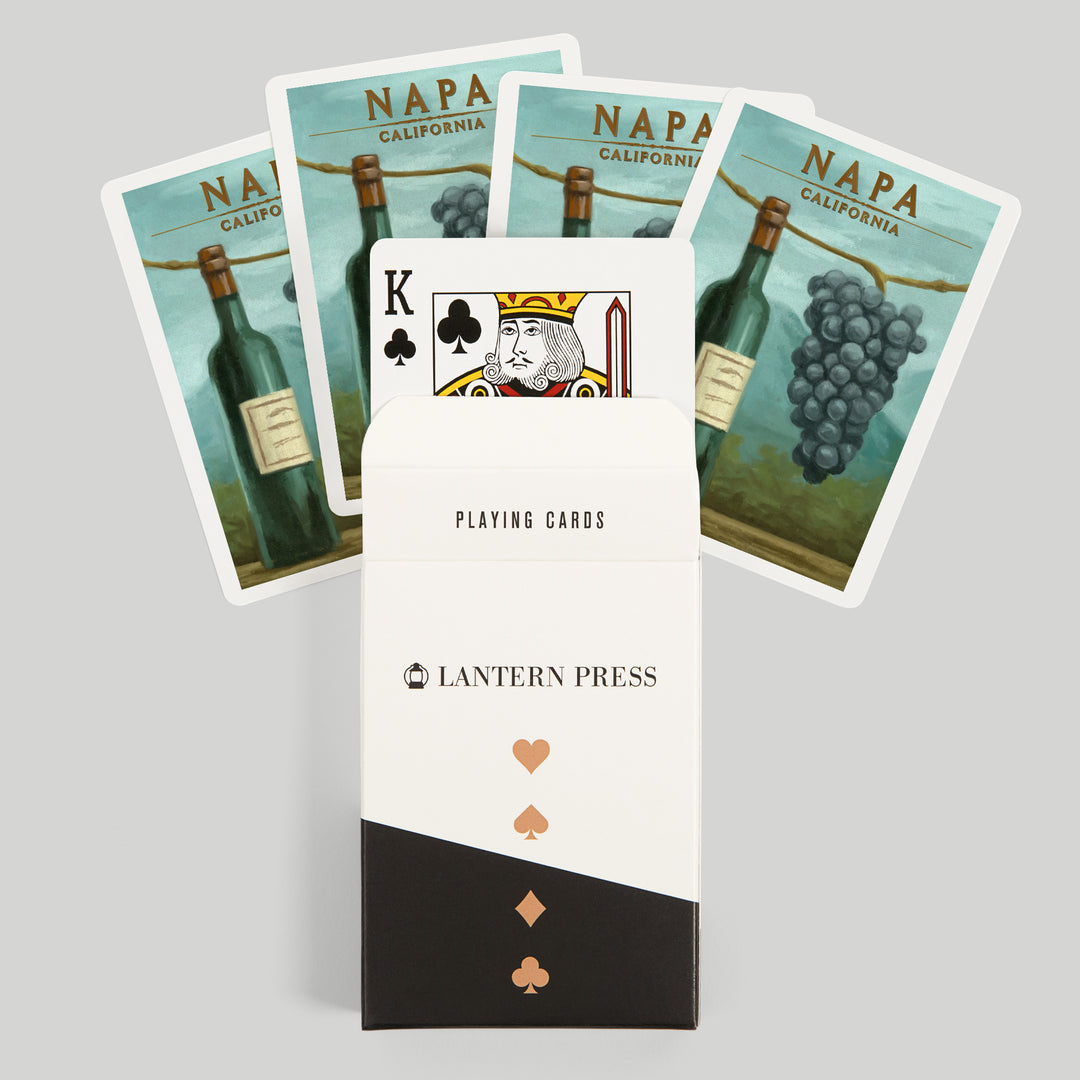 Playing Cards, Napa, California, Blue Grapes and Wine Bottle, Oil Painting, 52 Card Deck with Jokers in Box, Unique Art