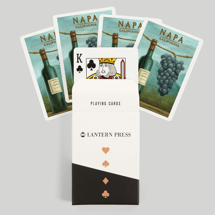 Playing Cards, Napa, California, Blue Grapes and Wine Bottle, Oil Painting, 52 Card Deck with Jokers in Box, Unique Art