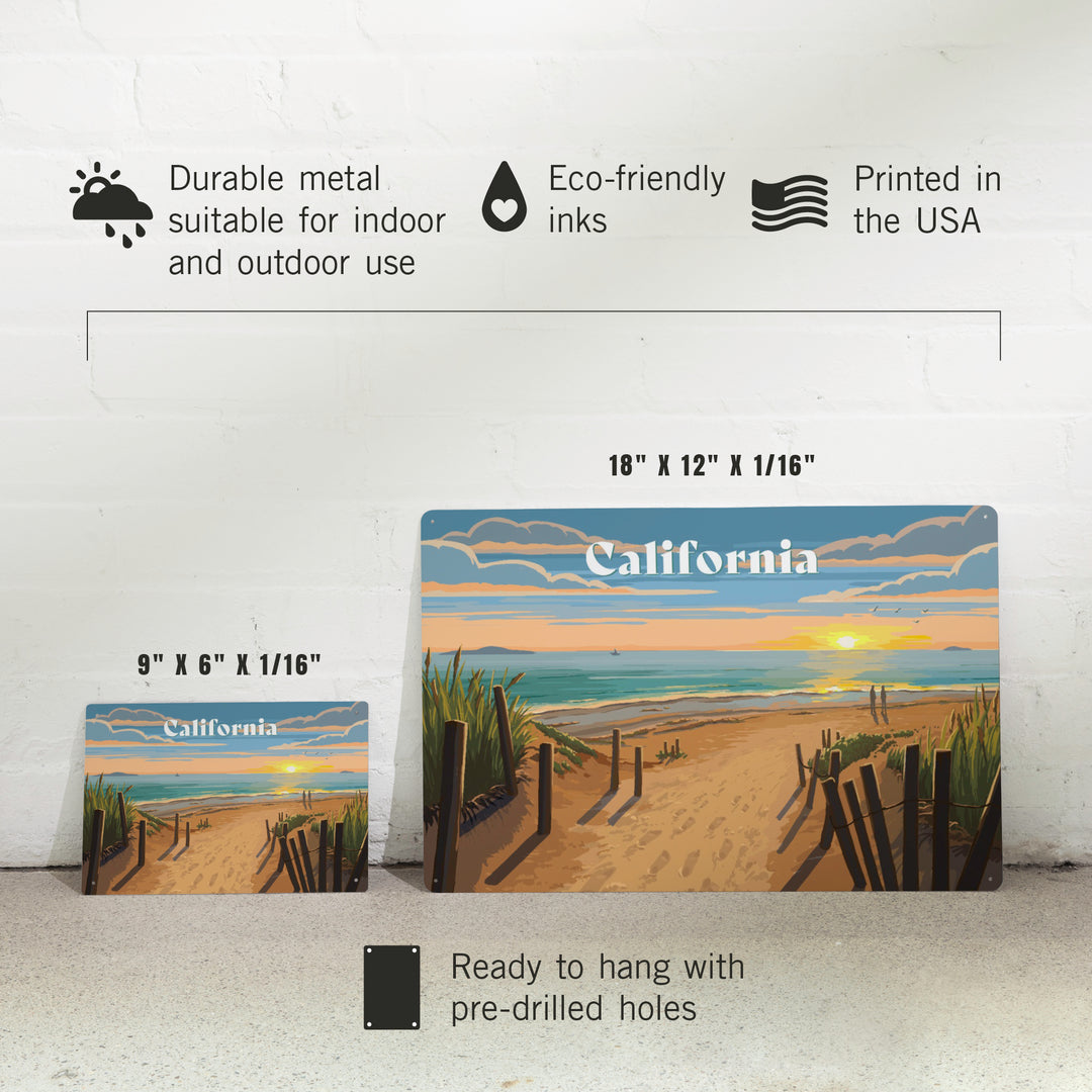 California, Painterly, Sand Soul Sun, Beach Path, Metal Signs
