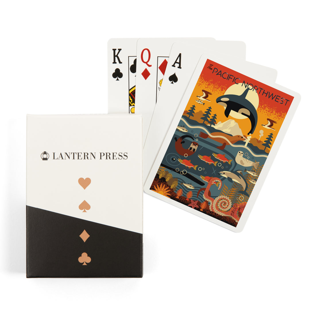 Playing Cards, Pacific Northwest, Marine Animals, Geometric, 52 Card Deck with Jokers in Box, Unique Art
