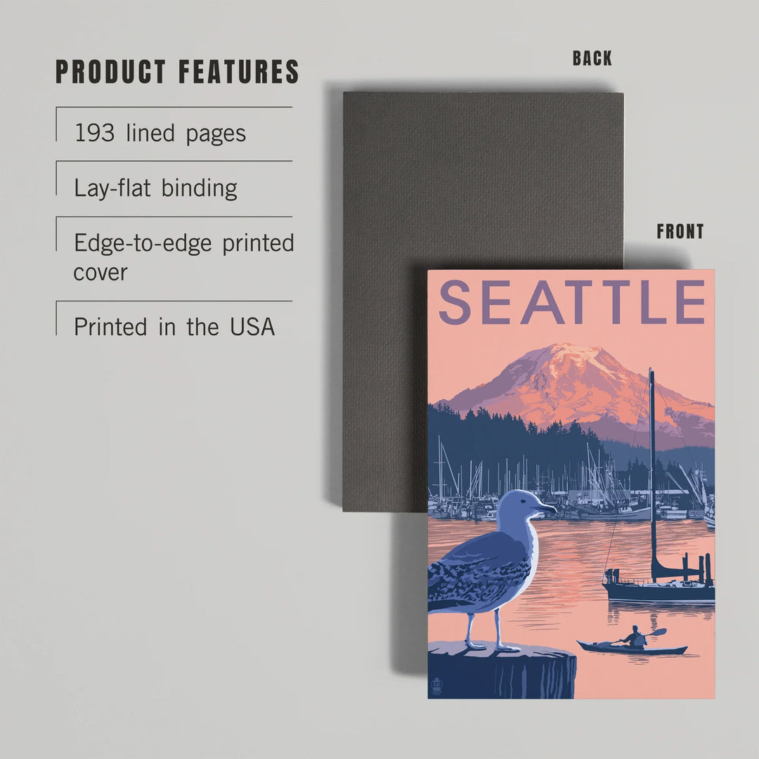 Lined 6x9 Journal, Seattle, Washington, Marina and Rainier at Sunset, Lay Flat, 193 Pages, FSC paper