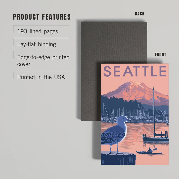 Lined 6x9 Journal, Seattle, Washington, Marina and Rainier at Sunset, Lay Flat, 193 Pages, FSC paper