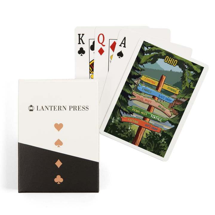 Playing Cards, Ohio, Signpost, Forest and Camp, 52 Card Deck with Jokers in Box, Unique Art