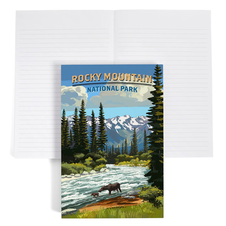 Lined 6x9 Journal, Rocky Mountain National Park, Moose and River Rapids, Lay Flat, 193 Pages, FSC paper