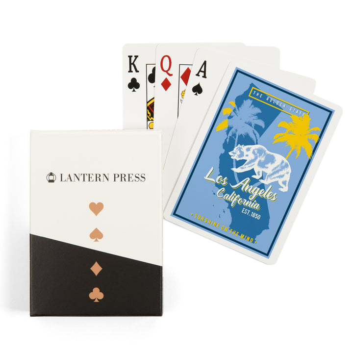 Playing Cards, Los Angeles, California, State Outline, Urban Traveler, Blue and Yellow, 52 Card Deck with Jokers in Box, Unique Art