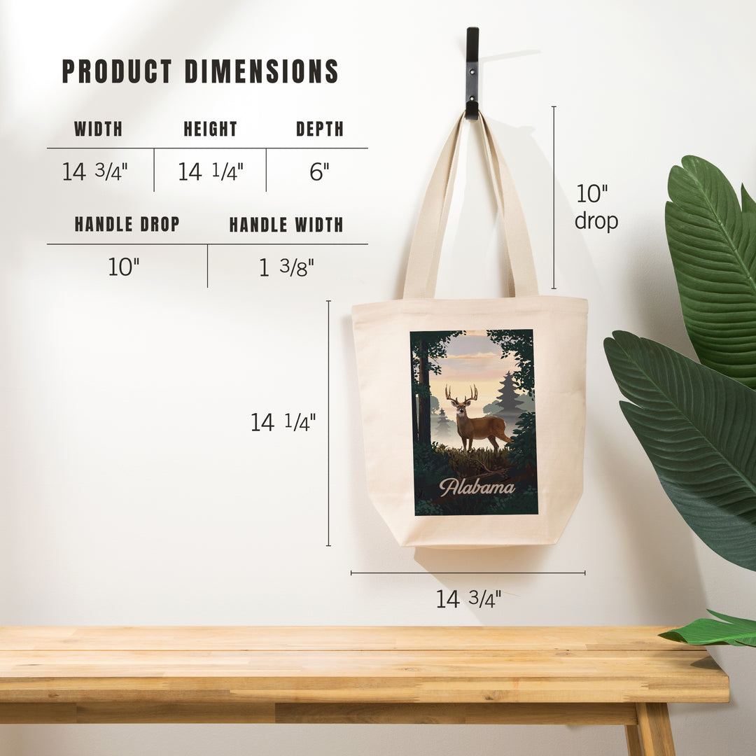 Alabama, Painterly, Deer and Sunrise, Tote Bag