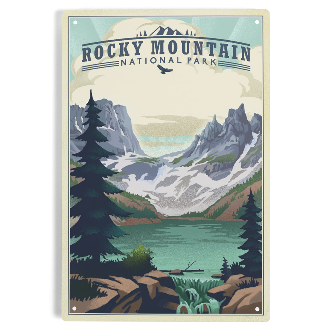 Rocky Mountain National Park, Colorado, Lake, Lithograph, Metal Signs