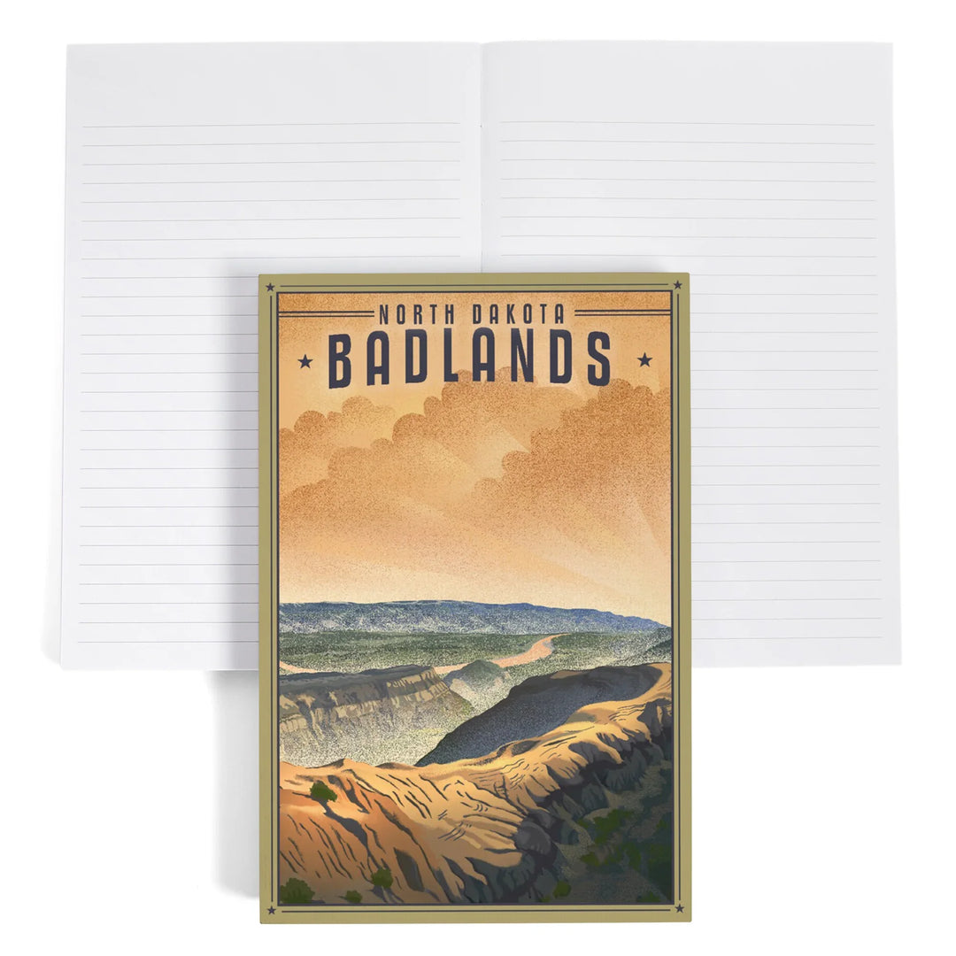 Lined 6x9 Journal, Badlands, North Dakota, Lithograph National Park Series, Lay Flat, 193 Pages, FSC paper