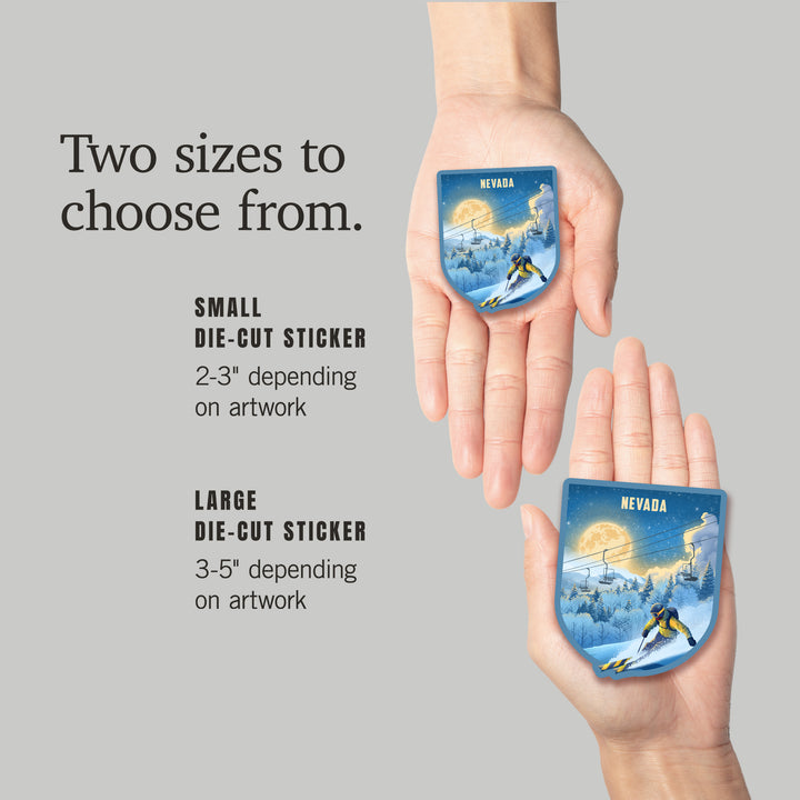 Nevada, Lithograph, Night Ski, Vinyl Sticker