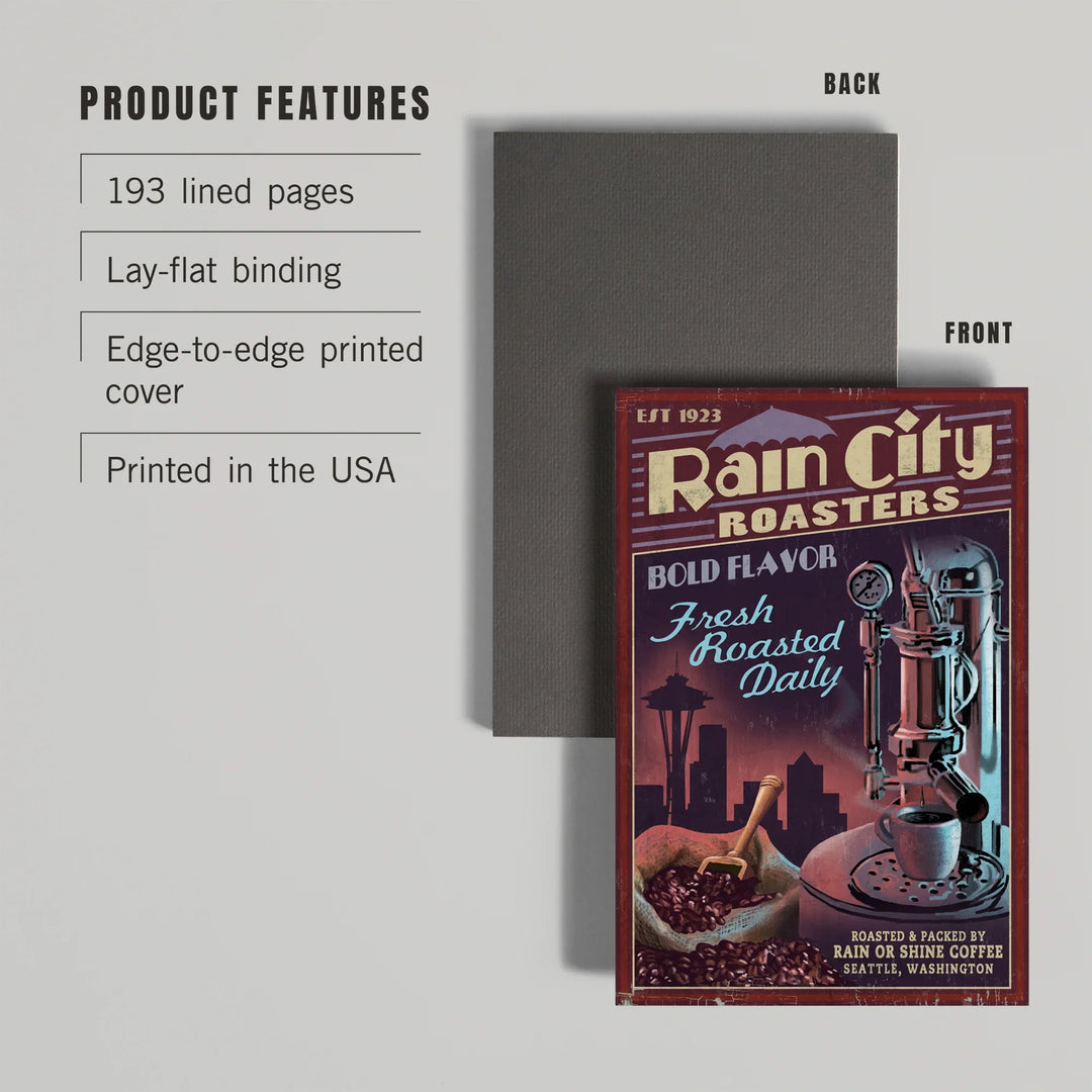 Lined 6x9 Journal, Seattle, Washington, Coffee Roasters Vintage Sign, Lay Flat, 193 Pages, FSC paper